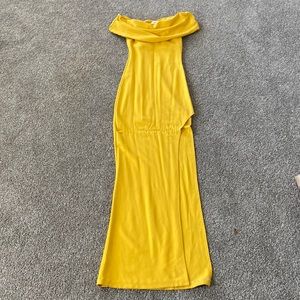 Long knit mustard yellow high split dress- size xxs